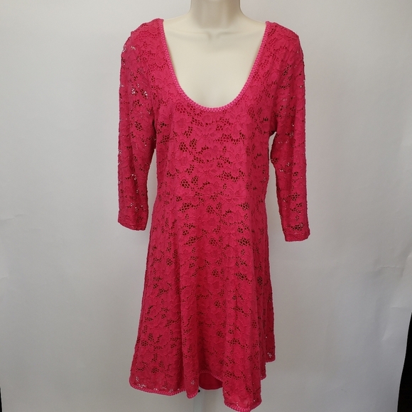 Free People Pink Scoop neck Lace Dress size large - Picture 1 of 9
